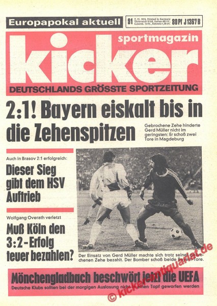 Kicker Sportmagazin Nr. 91, 7.11.1974 bis 13.11.1974