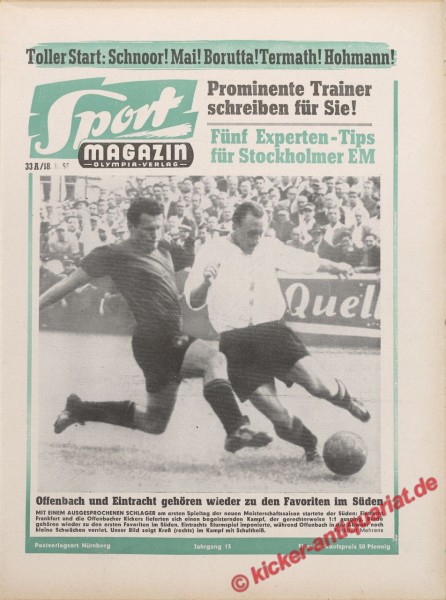 Sportmagazin Nr. 33A, 18.8.1958 bis 24.8.1958