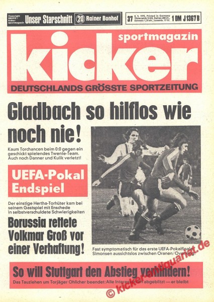 Kicker Sportmagazin Nr. 37, 8.5.1975 bis 14.5.1975