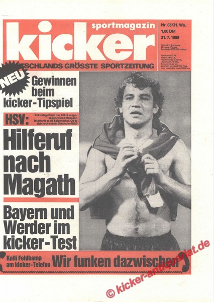 Kicker Sportmagazin Nr. 63, 31.7.1986 bis 6.8.1986