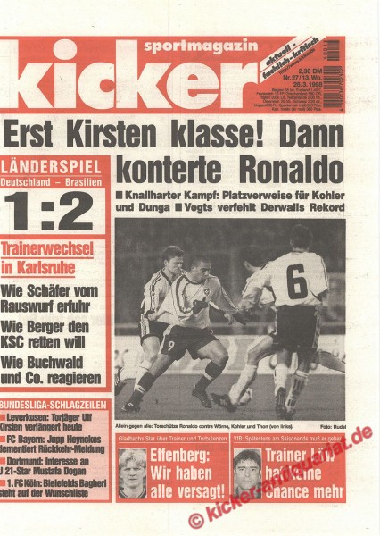 Kicker Sportmagazin Nr. 27, 26.3.1998 bis 1.4.1998