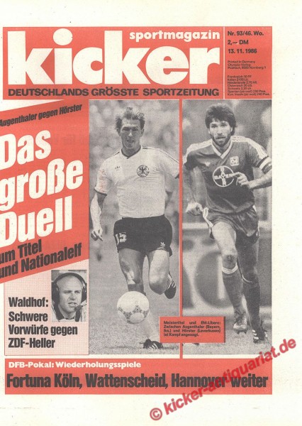 Kicker Sportmagazin Nr. 93, 13.11.1986 bis 19.11.1986