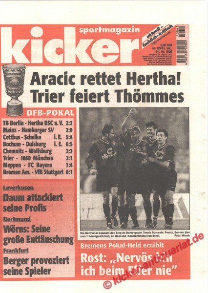 Kicker Sportmagazin Nr. 83, 14.10.1999 bis 20.10.1999