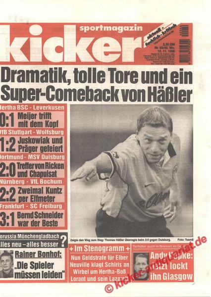 Kicker Sportmagazin Nr. 93, 12.11.1998 bis 18.11.1998