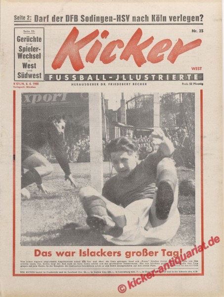 Original Kicker Zeitung vom 6. bis 12. Juni 1955 – Perfektes Geschenk zum Geburtstag für Fußballfans & Sammler