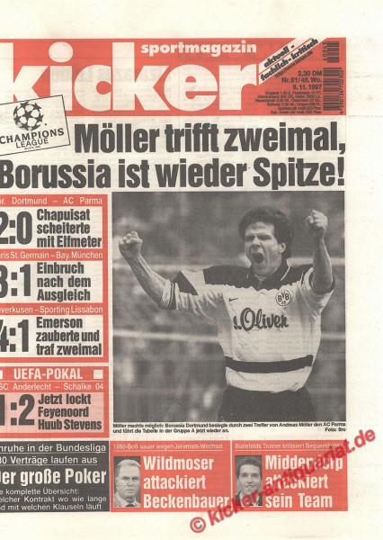 Kicker Sportmagazin Nr. 91, 6.11.1997 bis 12.11.1997
