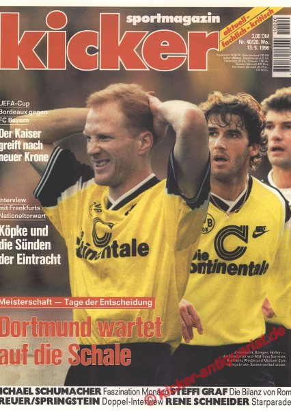 Kicker Sportmagazin Nr. 40, 13.5.1996 bis 19.5.1996