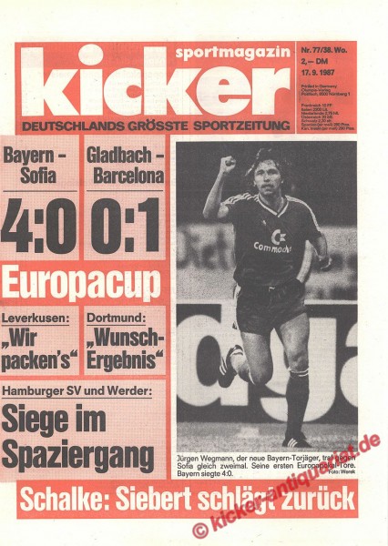 Kicker Sportmagazin Nr. 77, 17.9.1987 bis 23.9.1987