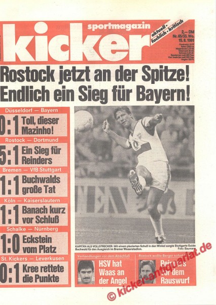Kicker Sportmagazin Nr. 65, 15.8.1991 bis 21.8.1991