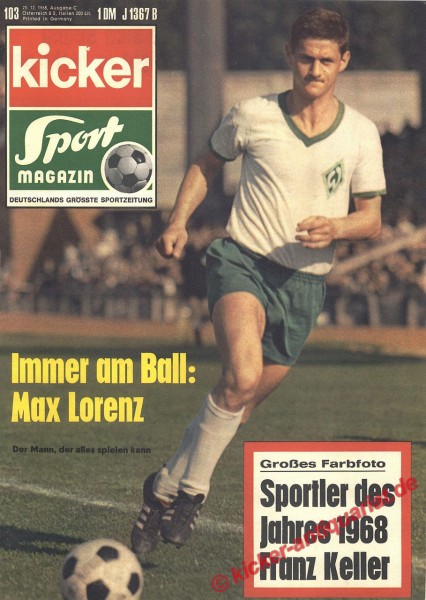 Kicker Sportmagazin Nr. 103, 23.12.1968 bis 29.12.1968