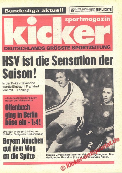 Kicker Sportmagazin Nr. 75, 12.9.1974 bis 18.9.1974