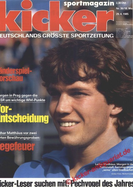 Kicker Sportmagazin Nr. 36, 29.4.1985 bis 5.5.1985