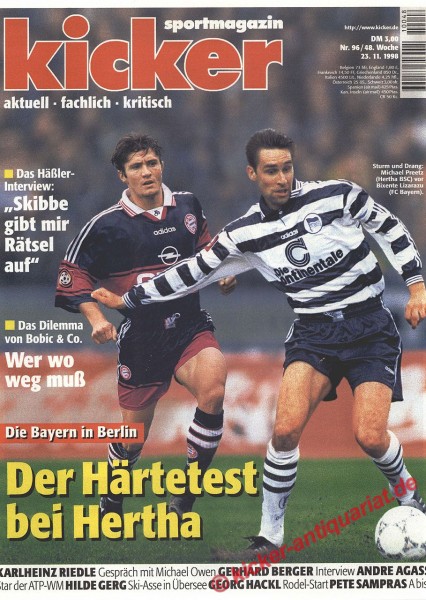 Kicker Sportmagazin Nr. 96, 23.11.1998 bis 29.11.1998