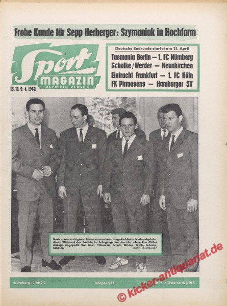 Nationalspieler Tilkowski, Schulz, Wilden, Brülls, Fahrian und Schäfer.