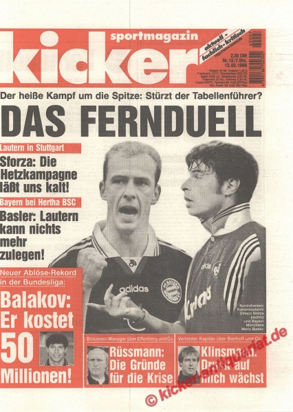 Kicker Sportmagazin Nr. 15, 12.2.1998 bis 18.2.1998
