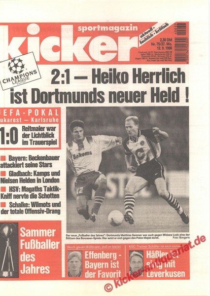 Kicker Sportmagazin Nr. 75, 12.9.1996 bis 18.9.1996