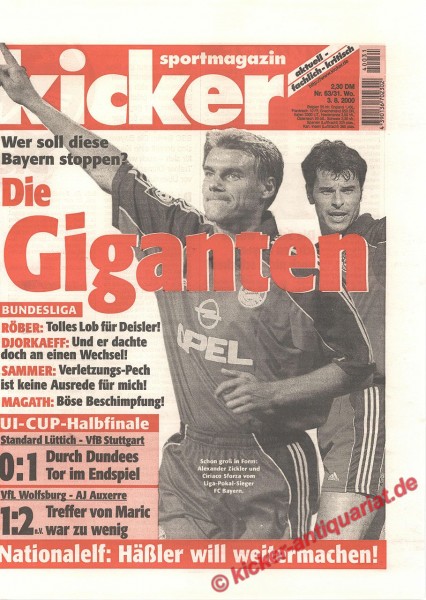 Kicker Sportmagazin Nr. 63, 3.8.2000 bis 9.8.2000