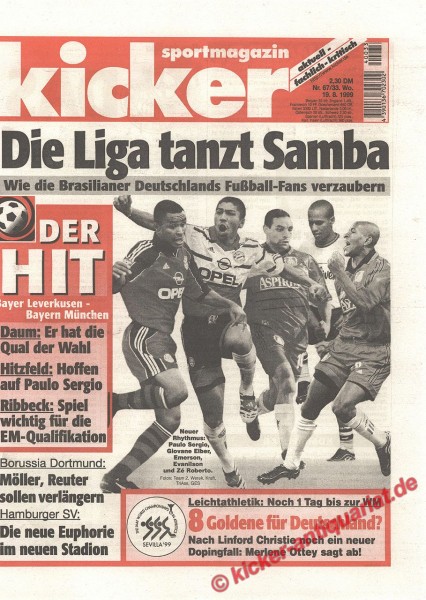 Kicker Sportmagazin Nr. 67, 19.8.1999 bis 25.8.1999