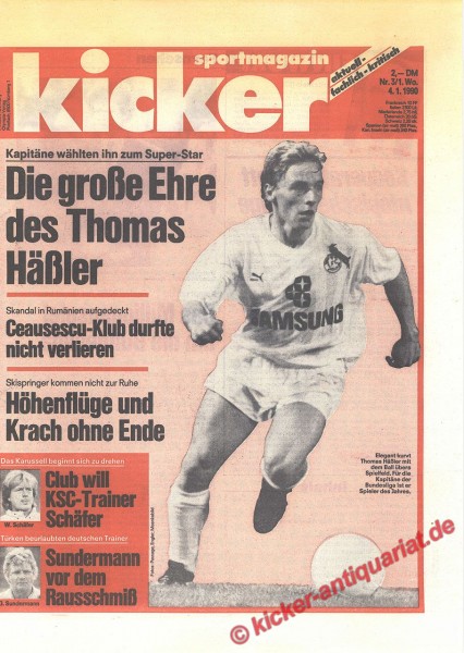 Kicker Schlagzeile: Kapitäne wählten ihn zum Super-Star. Die große Ehre des Thomas Häßler.