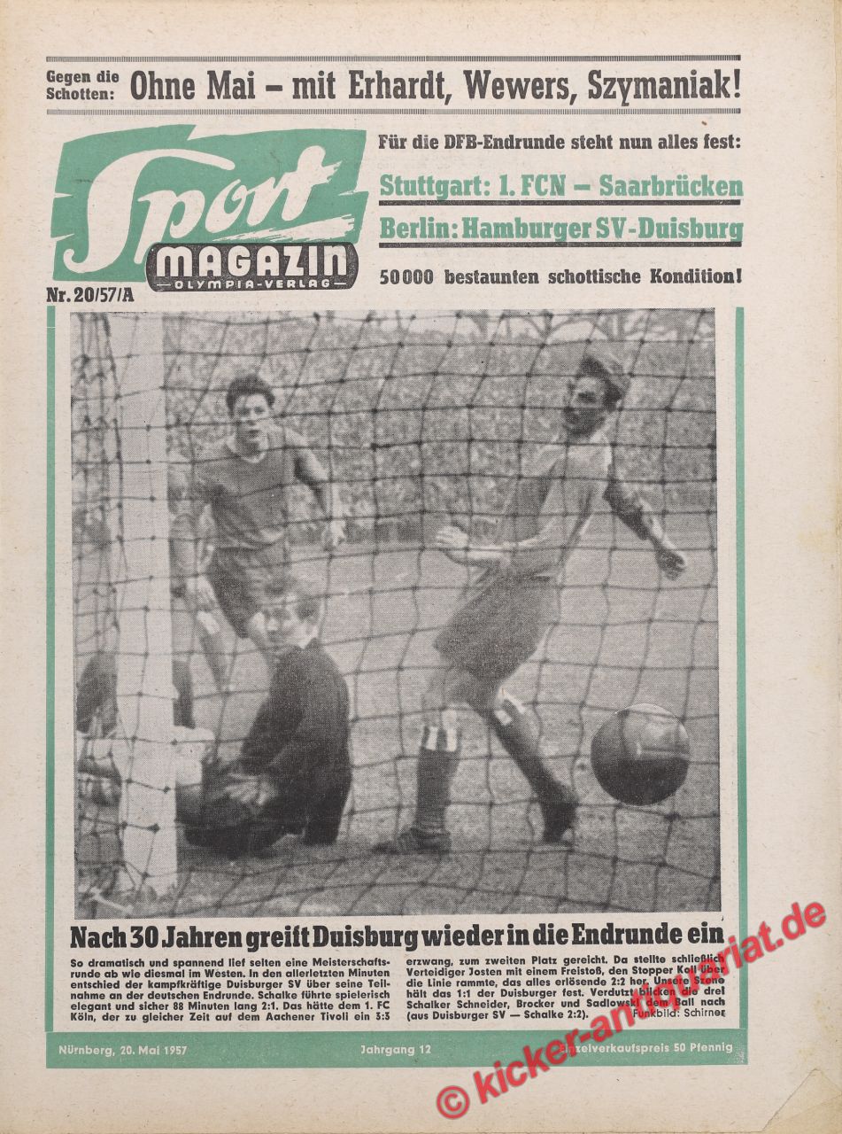 Original alte Zeitung Kicker das Sportmagazin vom 27.5.1957