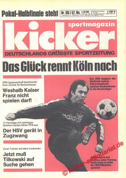 Kicker Sportmagazin Nr. 103, 22.12.1977 bis 28.12.1977