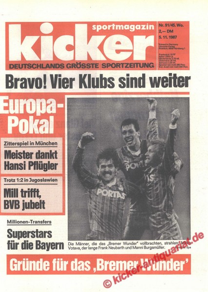 Kicker Sportmagazin Nr. 91, 5.11.1987 bis 11.11.1987