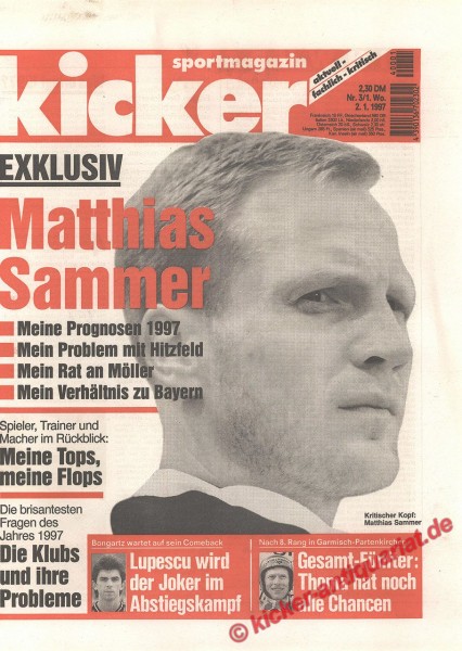 Kicker Sportmagazin Nr. 3, 2.1.1997 bis 8.1.1997
