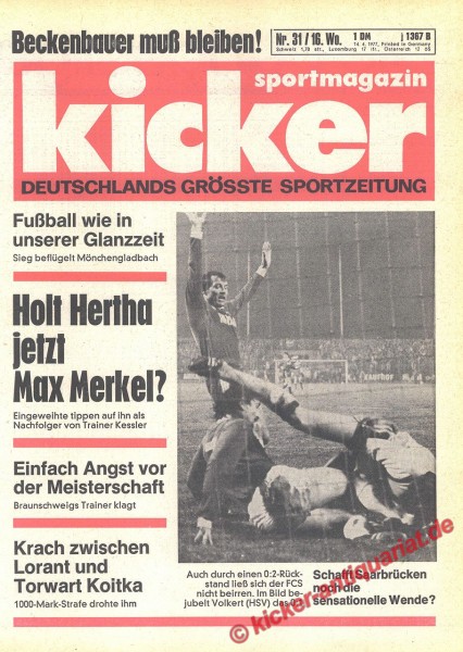 Kicker Sportmagazin Nr. 31, 14.4.1977 bis 20.4.1977