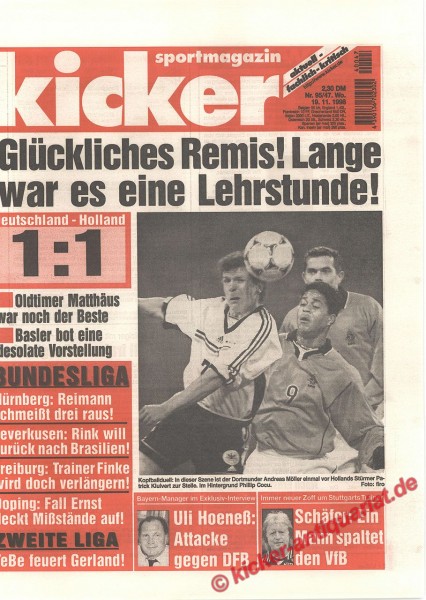 Kicker Sportmagazin Nr. 95, 19.11.1998 bis 25.11.1998