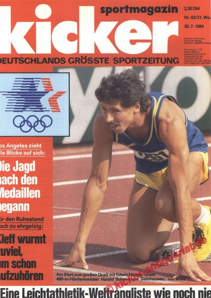 Kicker Sportmagazin Nr. 62, 30.7.1984 bis 5.8.1984