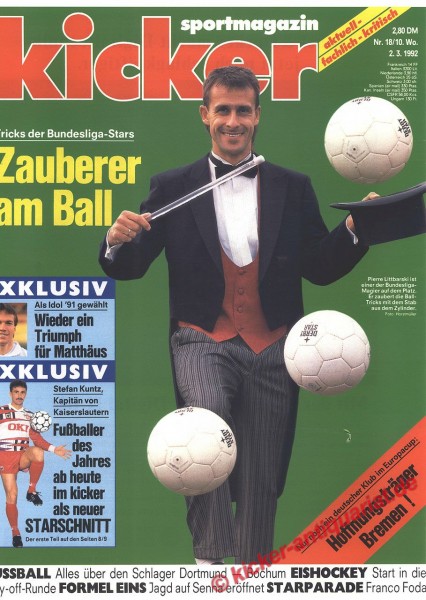 Kicker Sportmagazin Nr. 18, 2.3.1992 bis 8.3.1992