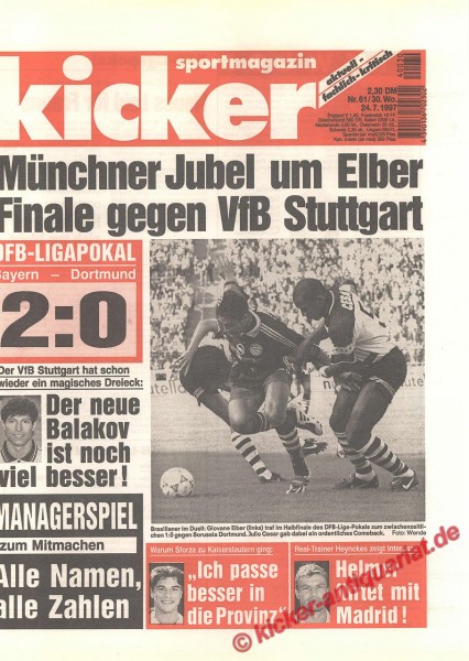 Kicker Sportmagazin Nr. 61, 24.7.1997 bis 30.7.1997