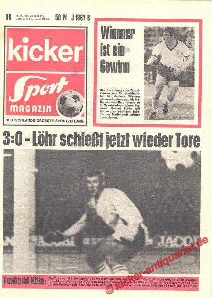 Kicker Sportmagazin Nr. 96, 28.11.1968 bis 4.12.1968