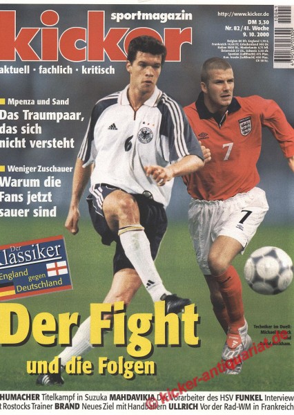 Kicker Sportmagazin Nr. 82, 9.10.2000 bis 15.10.2000