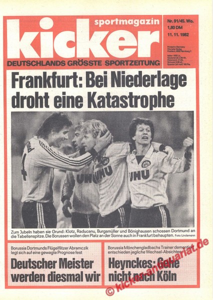 Kicker Sportmagazin Nr. 91, 11.11.1982 bis 17.11.1982