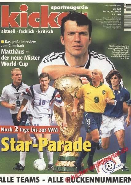 Kicker Sportmagazin Nr. 48, 8.6.1998 bis 14.6.1998
