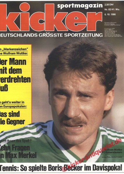 Kicker Sportmagazin Nr. 82, 6.10.1986 bis 12.10.1986