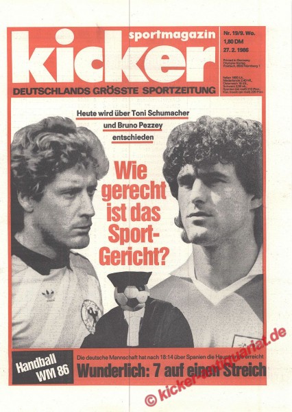 Kicker Sportmagazin Nr. 19, 27.2.1986 bis 5.3.1986