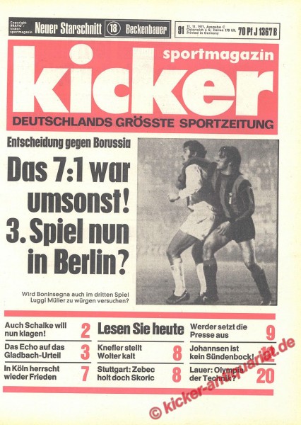 Kicker Sportmagazin Nr. 91, 11.11.1971 bis 17.11.1971