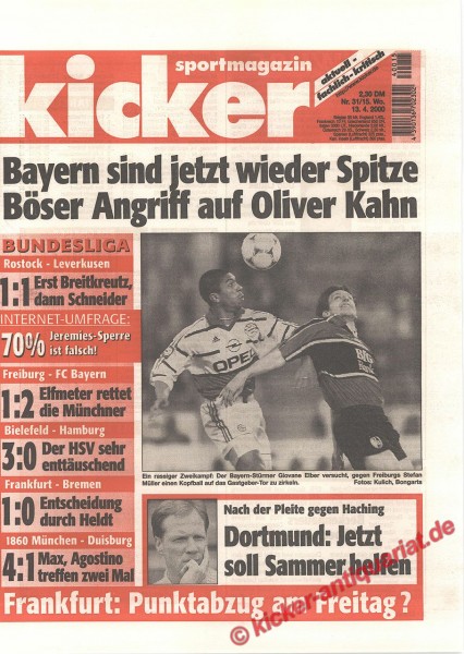 Kicker Sportmagazin Nr. 31, 13.4.2000 bis 19.4.2000