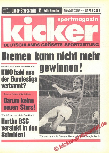 Kicker Sportmagazin Nr. 99, 7.12.1972 bis 13.12.1972