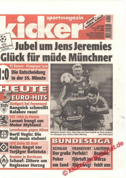 Kicker Sportmagazin Nr. 95, 23.11.2000 bis 29.11.2000