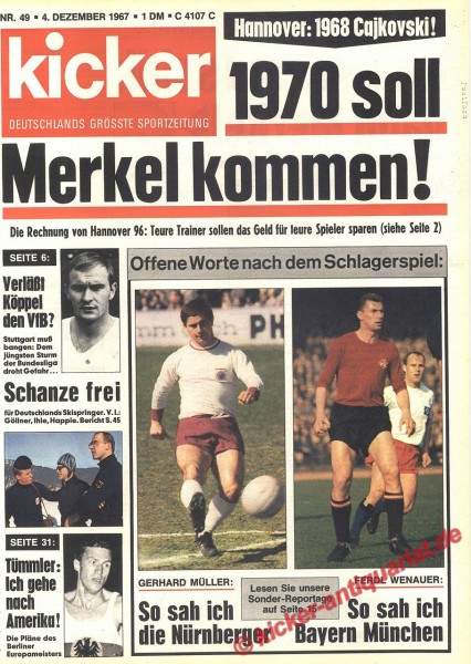 Kicker Sportmagazin Nr. 49, 4.12.1967 bis 10.12.1967