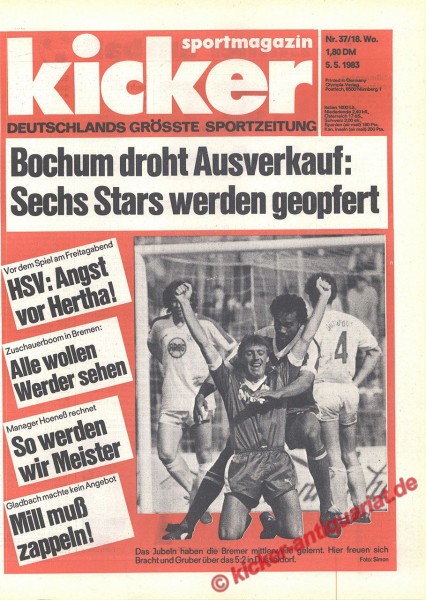 Kicker Sportmagazin Nr. 37, 5.5.1983 bis 11.5.1983