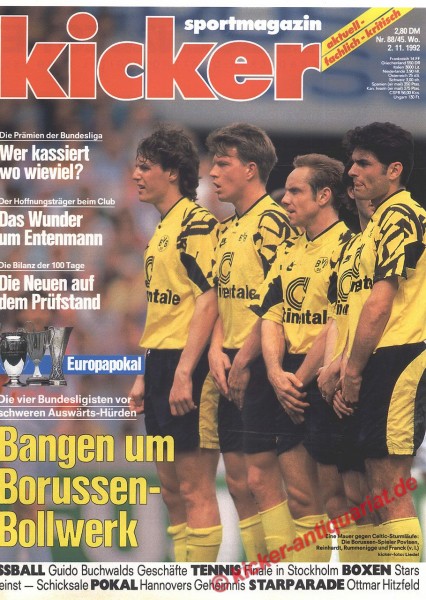 Kicker Sportmagazin Nr. 88, 2.11.1992 bis 8.11.1992