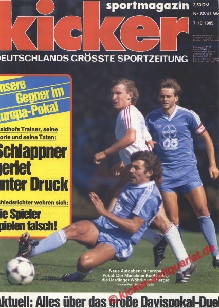 Kicker Sportmagazin Nr. 82, 7.10.1985 bis 13.10.1985
