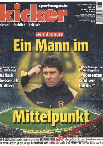 Kicker Sportmagazin Zeitung – 14. Februar 2000 – Nr. 14/2000
