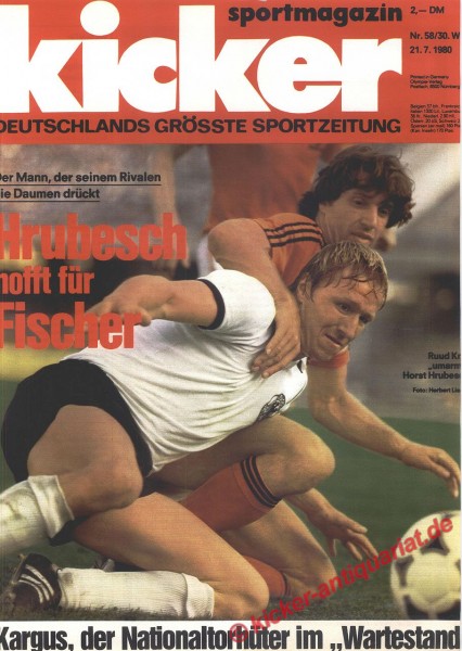 Kicker Sportmagazin Nr. 58, 21.7.1980 bis 27.7.1980