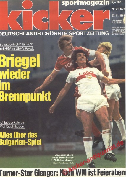 Kicker Sportmagazin Nr. 94, 23.11.1981 bis 29.11.1981