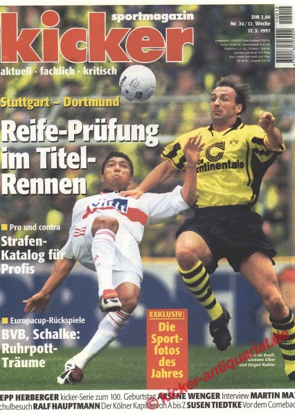 Kicker Sportmagazin Nr. 24, 17.3.1997 bis 23.3.1997